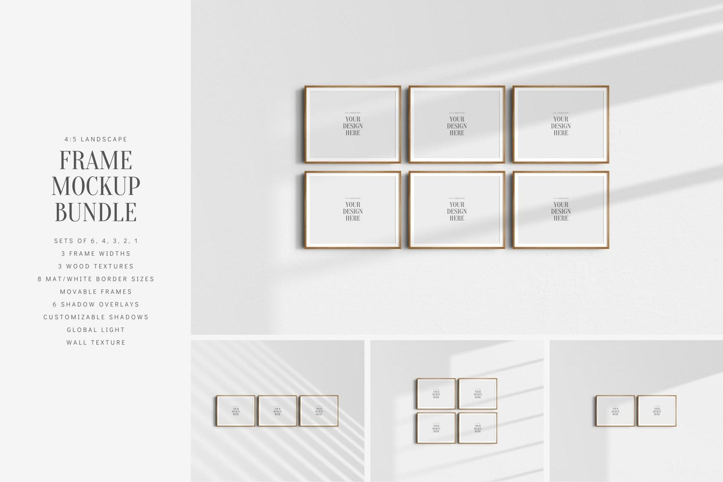 5:4 FRAME MOCKUP BUNDLE 4:5 Landscape | Gallery Wall Mockups | Frame Mockup Sets of 6, 4, 3, 2 + 1 Single Frame | PSD
