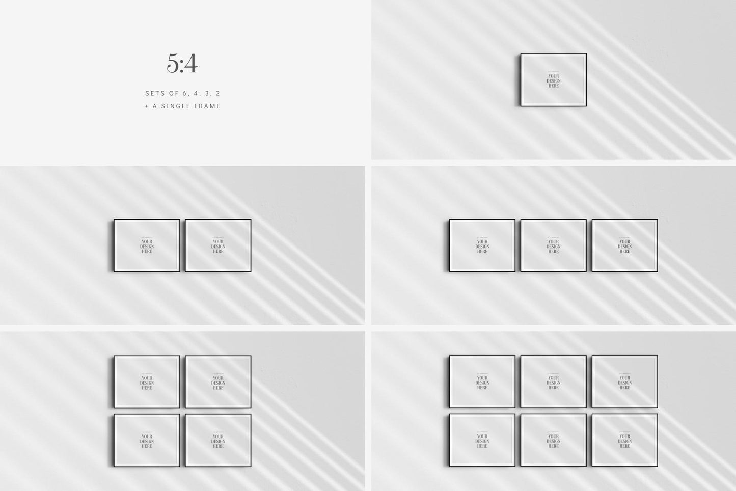 5:4 FRAME MOCKUP BUNDLE 4:5 Landscape | Gallery Wall Mockups | Frame Mockup Sets of 6, 4, 3, 2 + 1 Single Frame | PSD