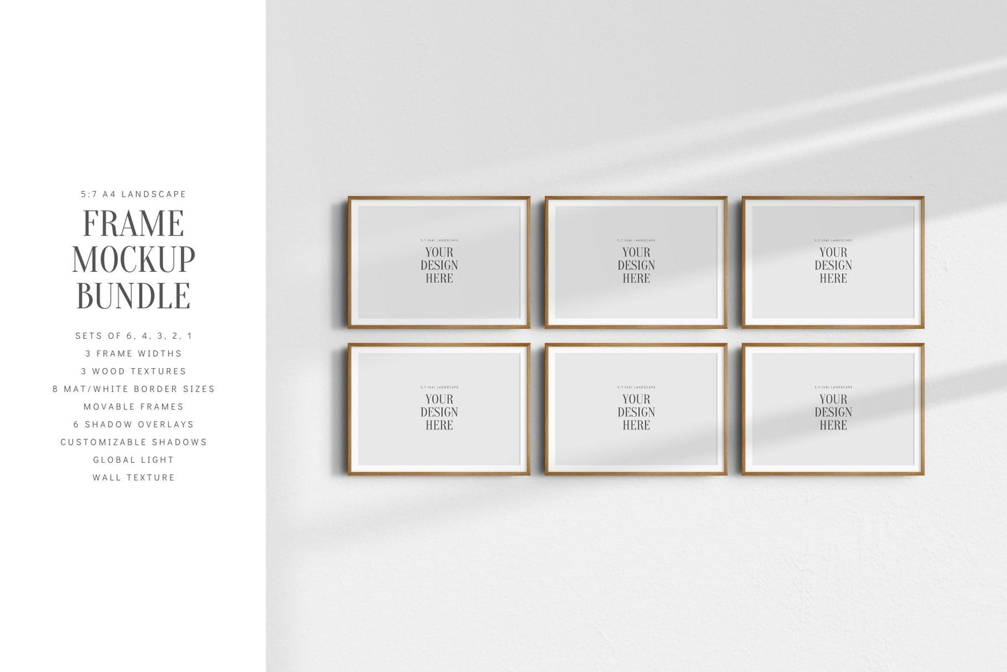 7:5 FRAME MOCKUP BUNDLE A4 5:7 Landscape | Gallery Wall Mockups | Frame Mockup Sets of 6, 4, 3, 2 + 1 Single Frame | PSD