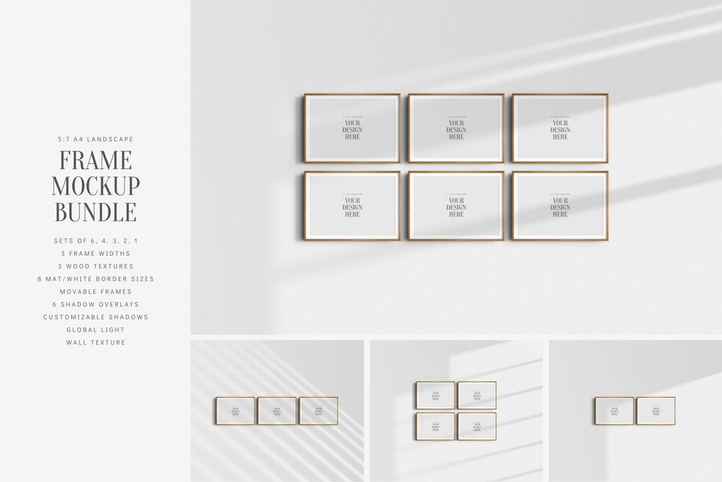 7:5 FRAME MOCKUP BUNDLE A4 5:7 Landscape | Gallery Wall Mockups | Frame Mockup Sets of 6, 4, 3, 2 + 1 Single Frame | PSD