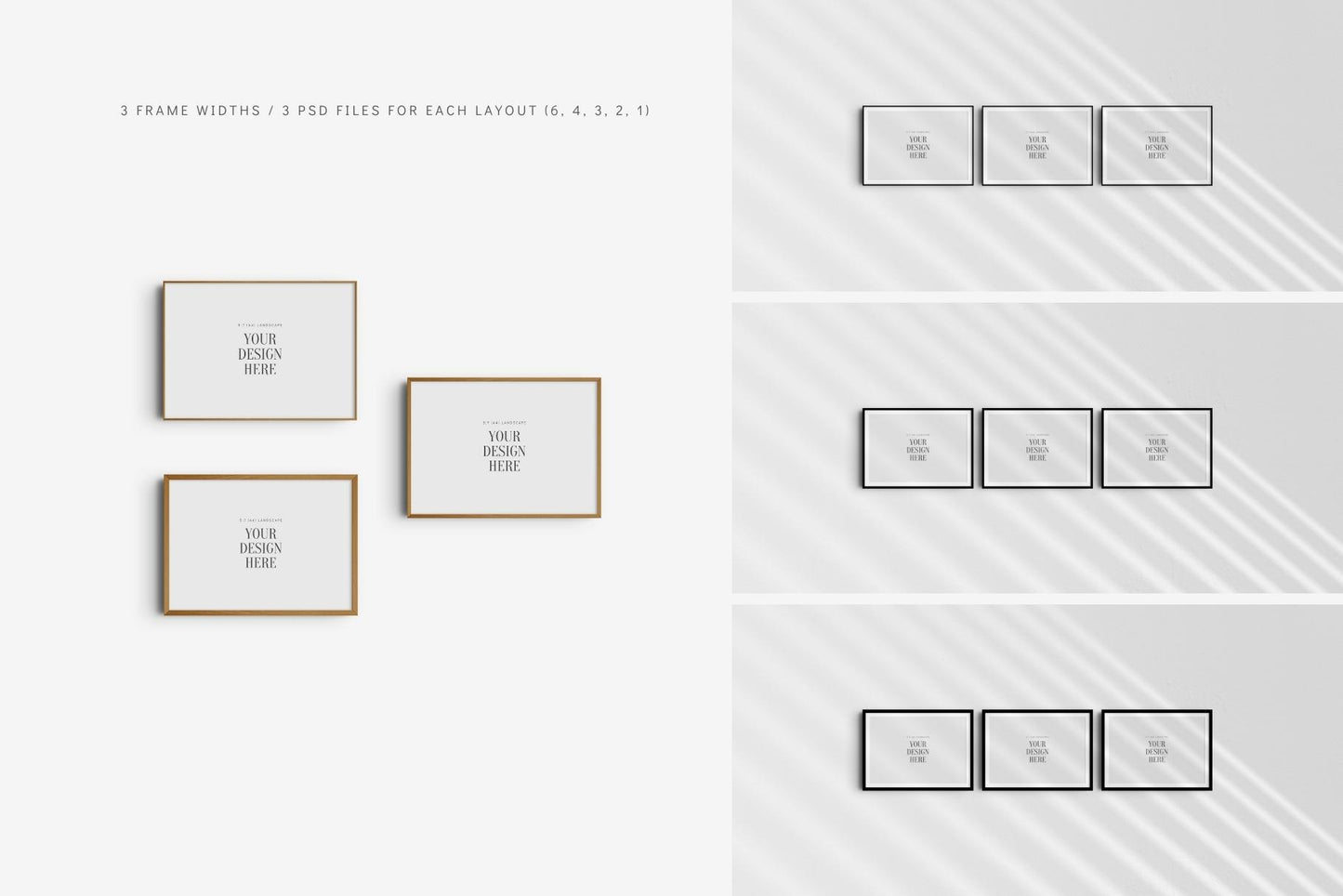 7:5 FRAME MOCKUP BUNDLE A4 5:7 Landscape | Gallery Wall Mockups | Frame Mockup Sets of 6, 4, 3, 2 + 1 Single Frame | PSD