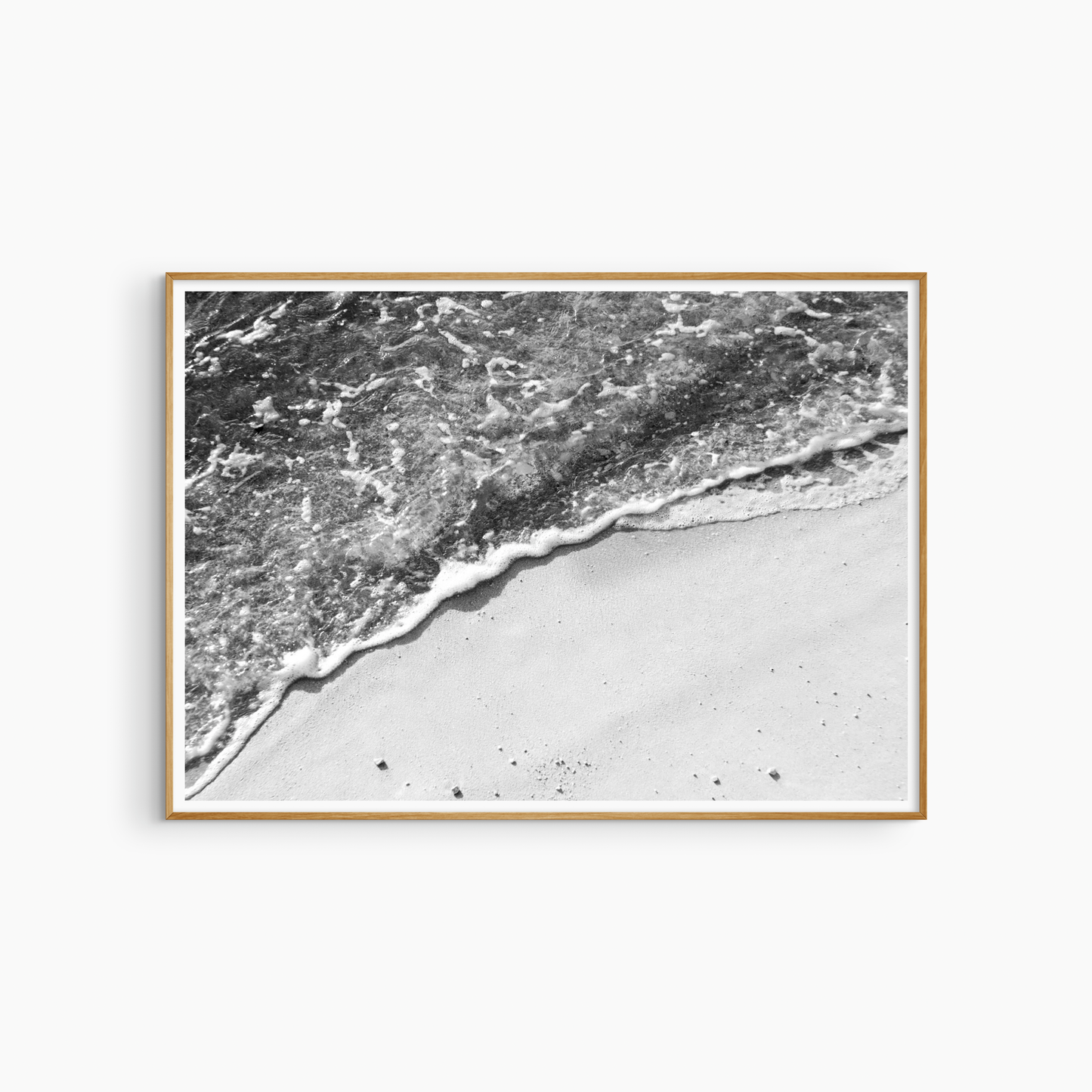 Printable shoreline photography, black and white sea and sand wall art, abstract beach print
