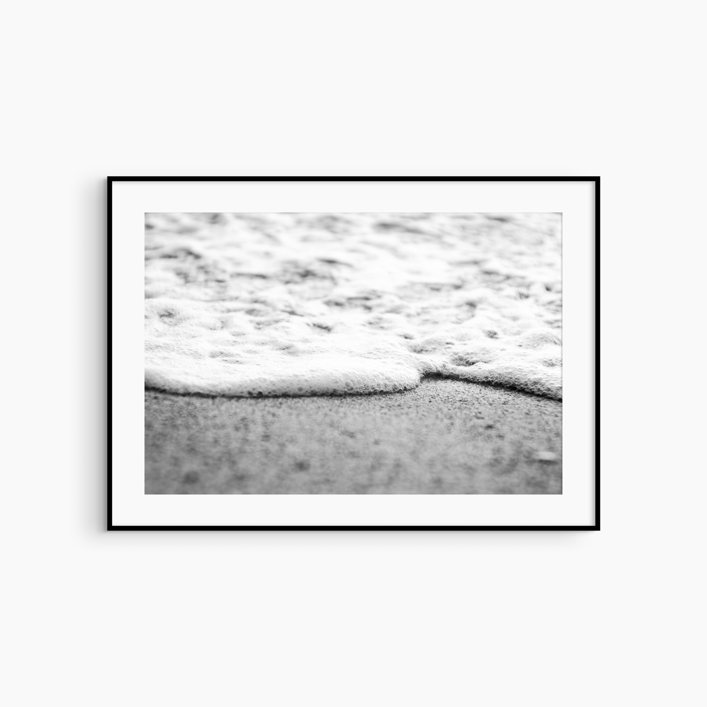 Minimalist sea foam photography printable, black and white beach texture wall art, shore detail print
