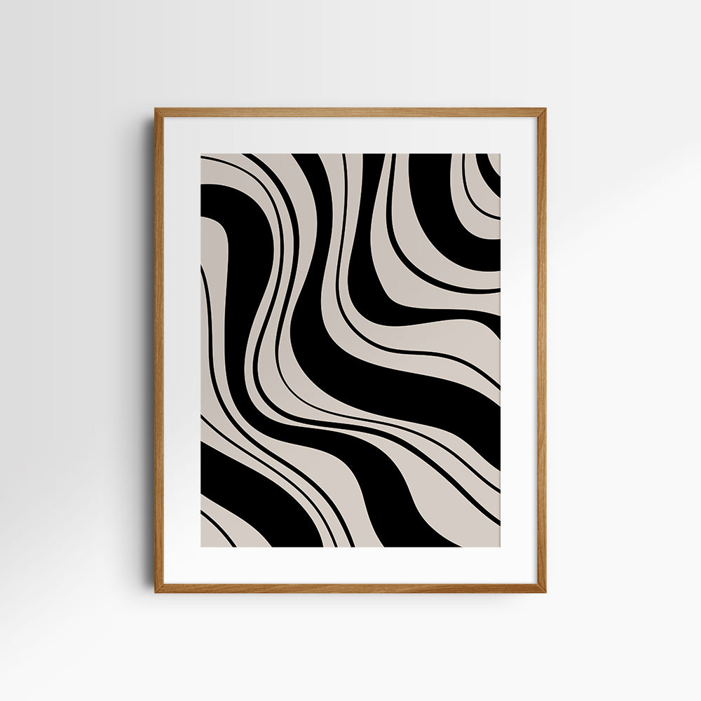 Neutral Abstract Art. Wavy Black and Beige. Printable Wall Art Illustration.