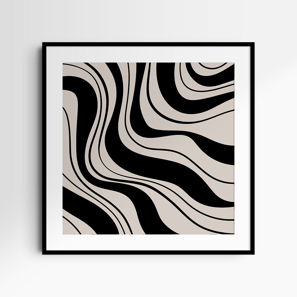 Neutral Abstract Art. Wavy Black and Beige. Printable Wall Art Illustration.