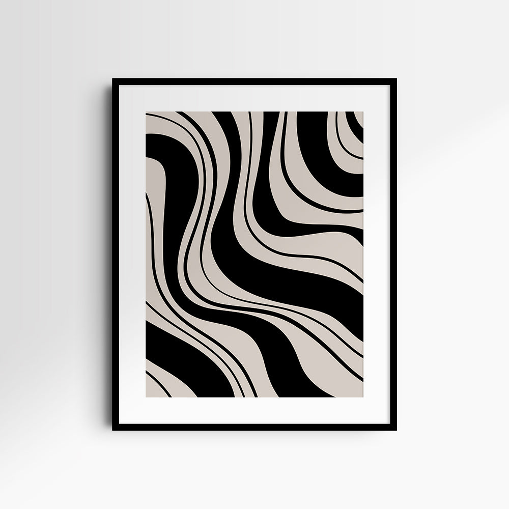 Neutral Abstract Art. Wavy Black and Beige. Printable Wall Art Illustration.