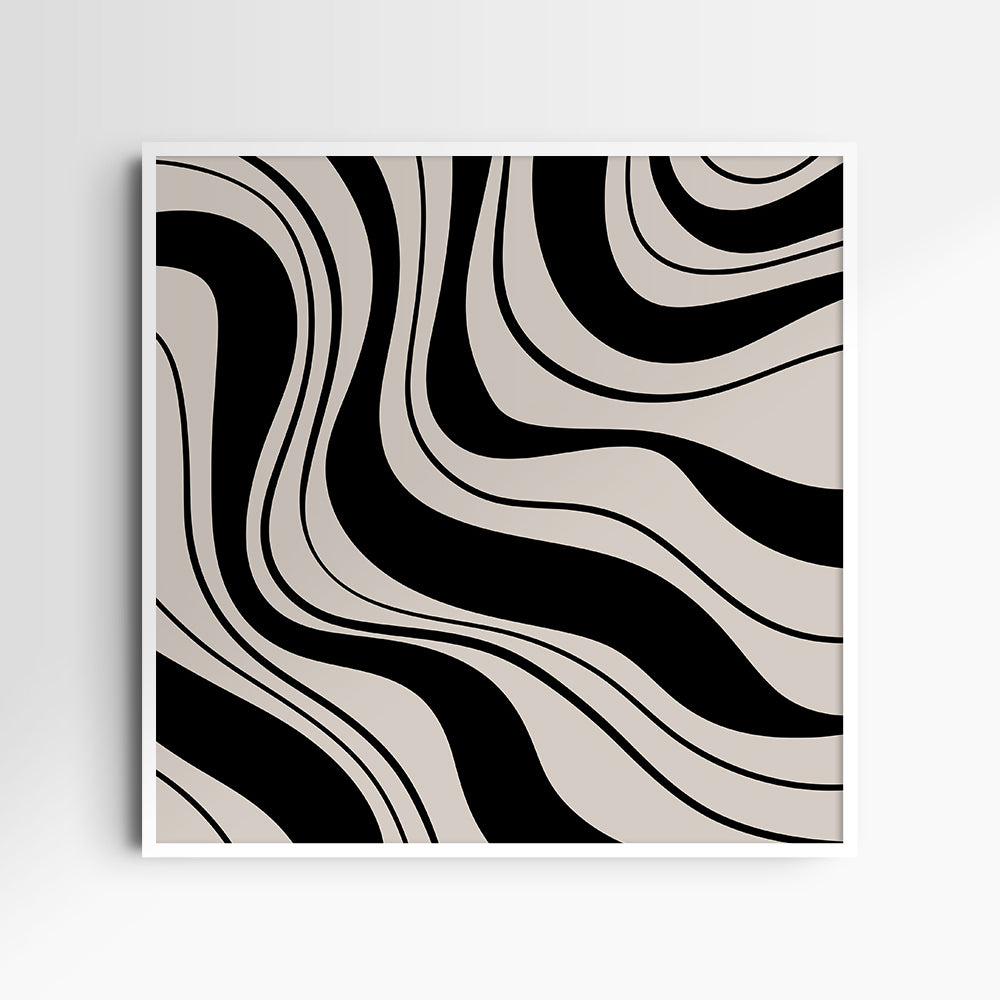 Neutral Abstract Art. Wavy Black and Beige. Printable Wall Art Illustration.