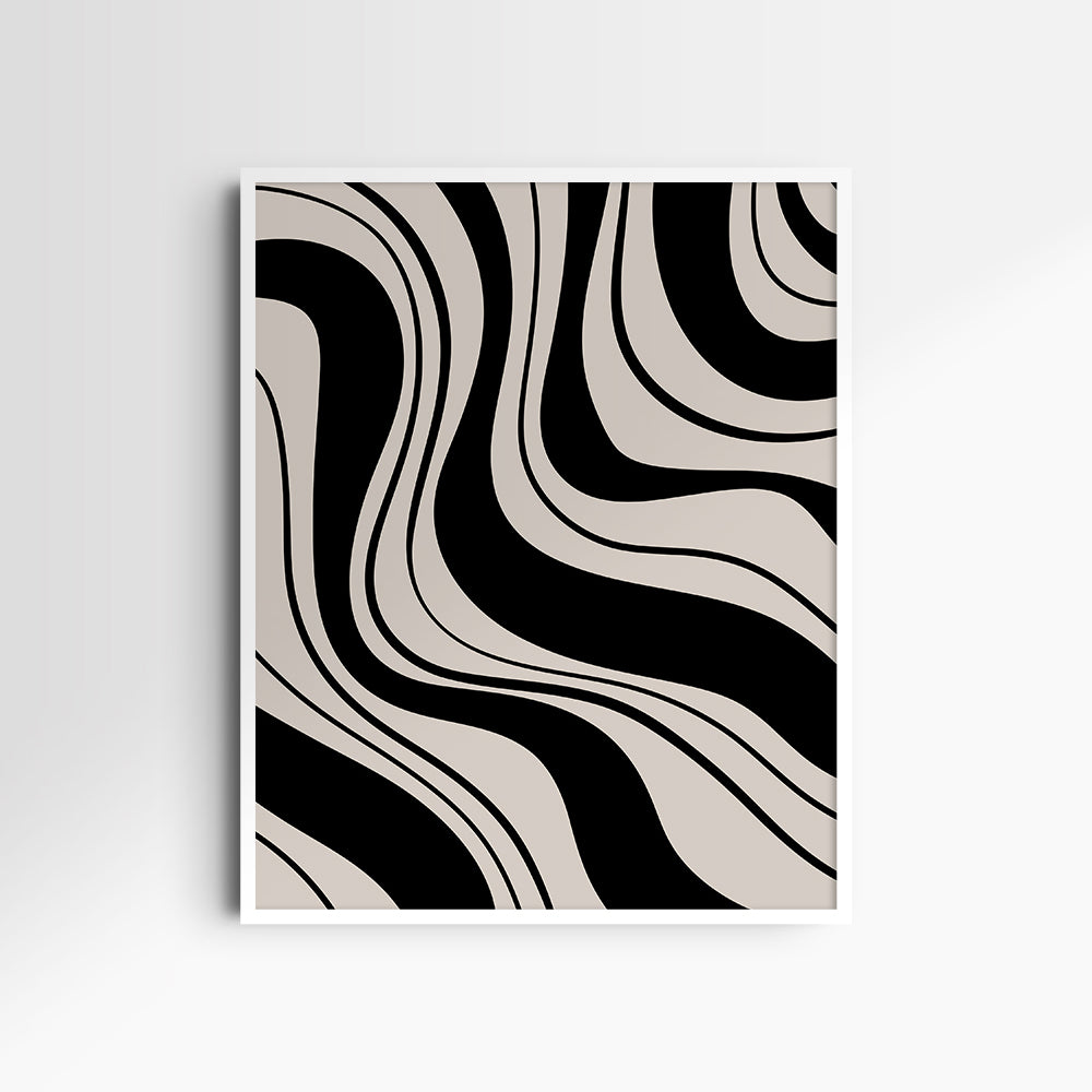 Neutral Abstract Art. Wavy Black and Beige. Printable Wall Art Illustration.