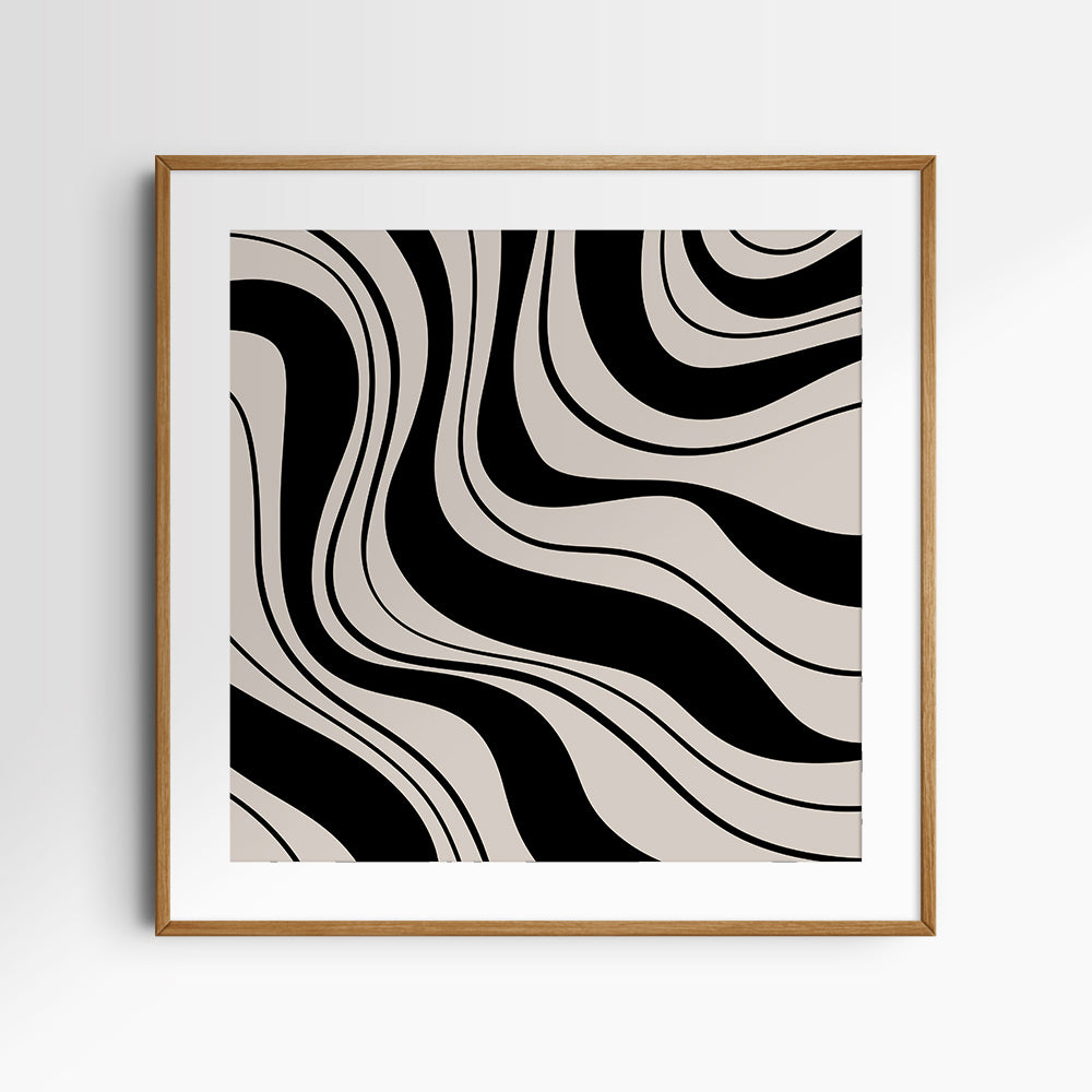 Neutral Abstract Art. Wavy Black and Beige. Printable Wall Art Illustration.
