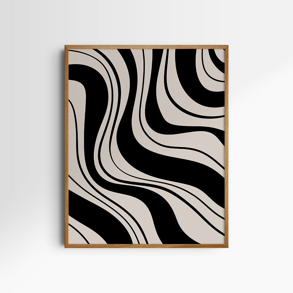 Neutral Abstract Art. Wavy Black and Beige. Printable Wall Art Illustration.