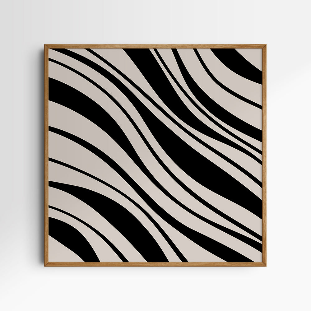 Neutral Abstract Art. Wavy Black and Beige. Printable Wall Art Illustration.