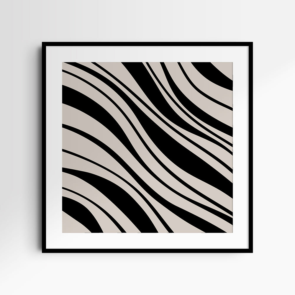 Neutral Abstract Art. Wavy Black and Beige. Printable Wall Art Illustration.
