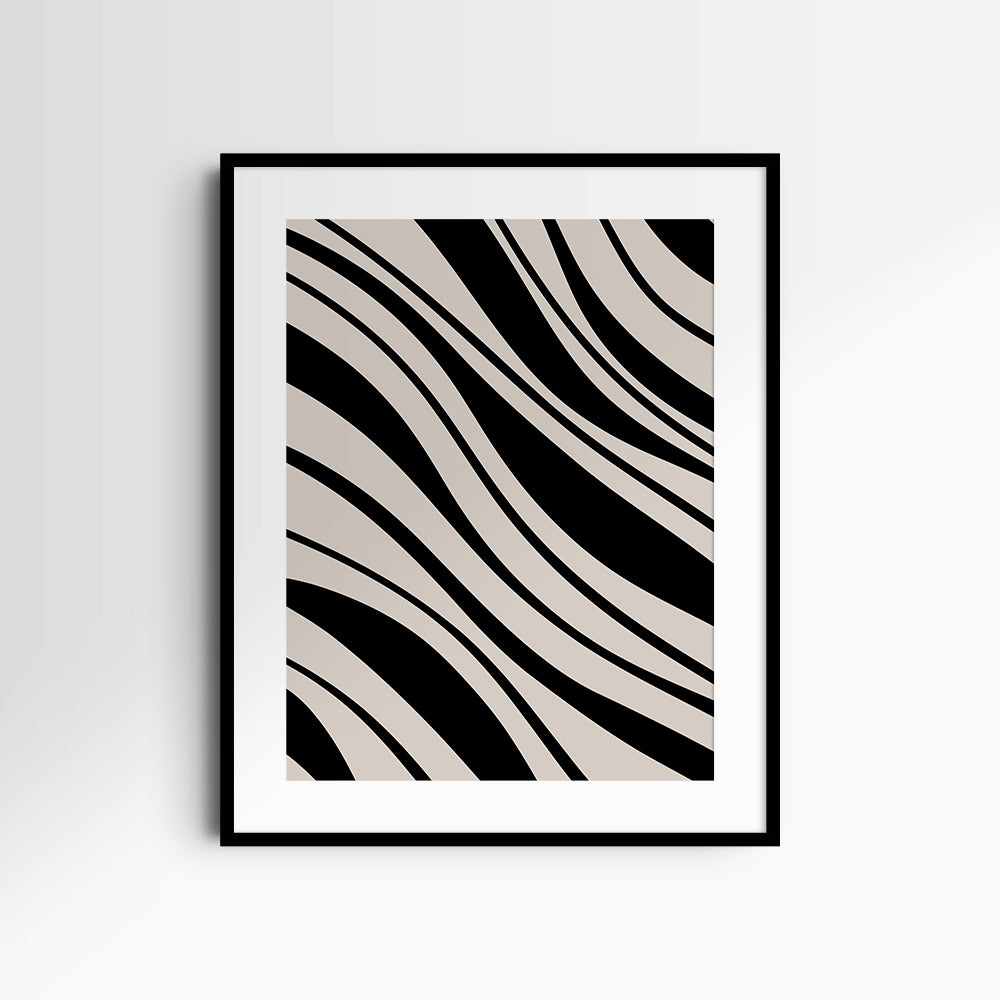 Neutral Abstract Art. Wavy Black and Beige. Printable Wall Art Illustration.