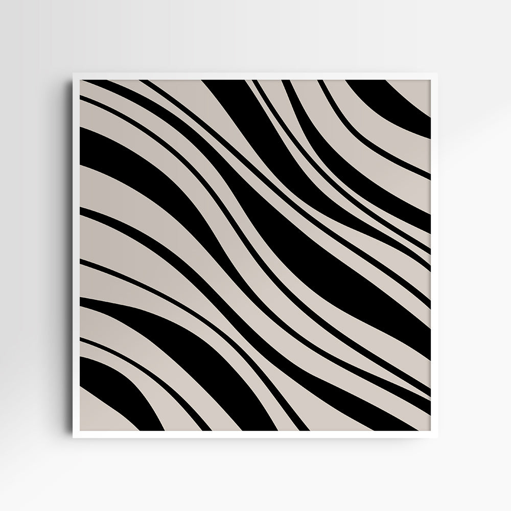 Neutral Abstract Art. Wavy Black and Beige. Printable Wall Art Illustration.