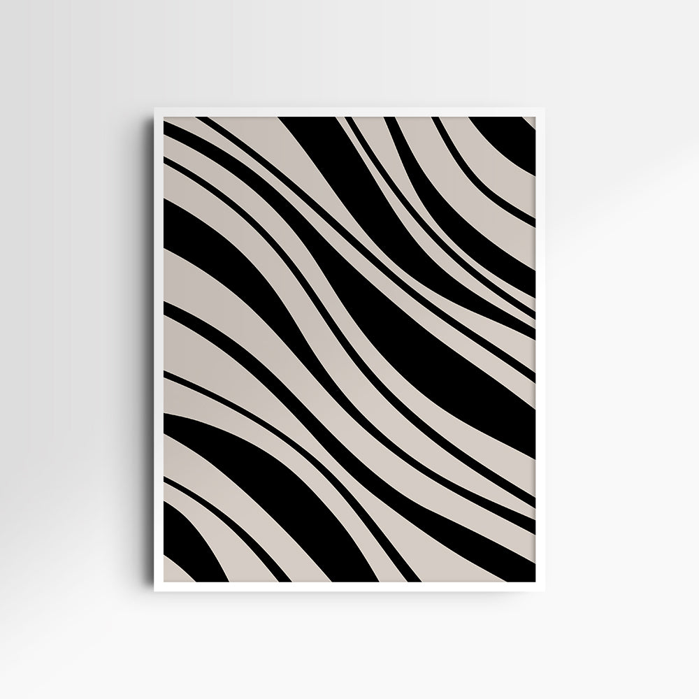 Neutral Abstract Art. Wavy Black and Beige. Printable Wall Art Illustration.