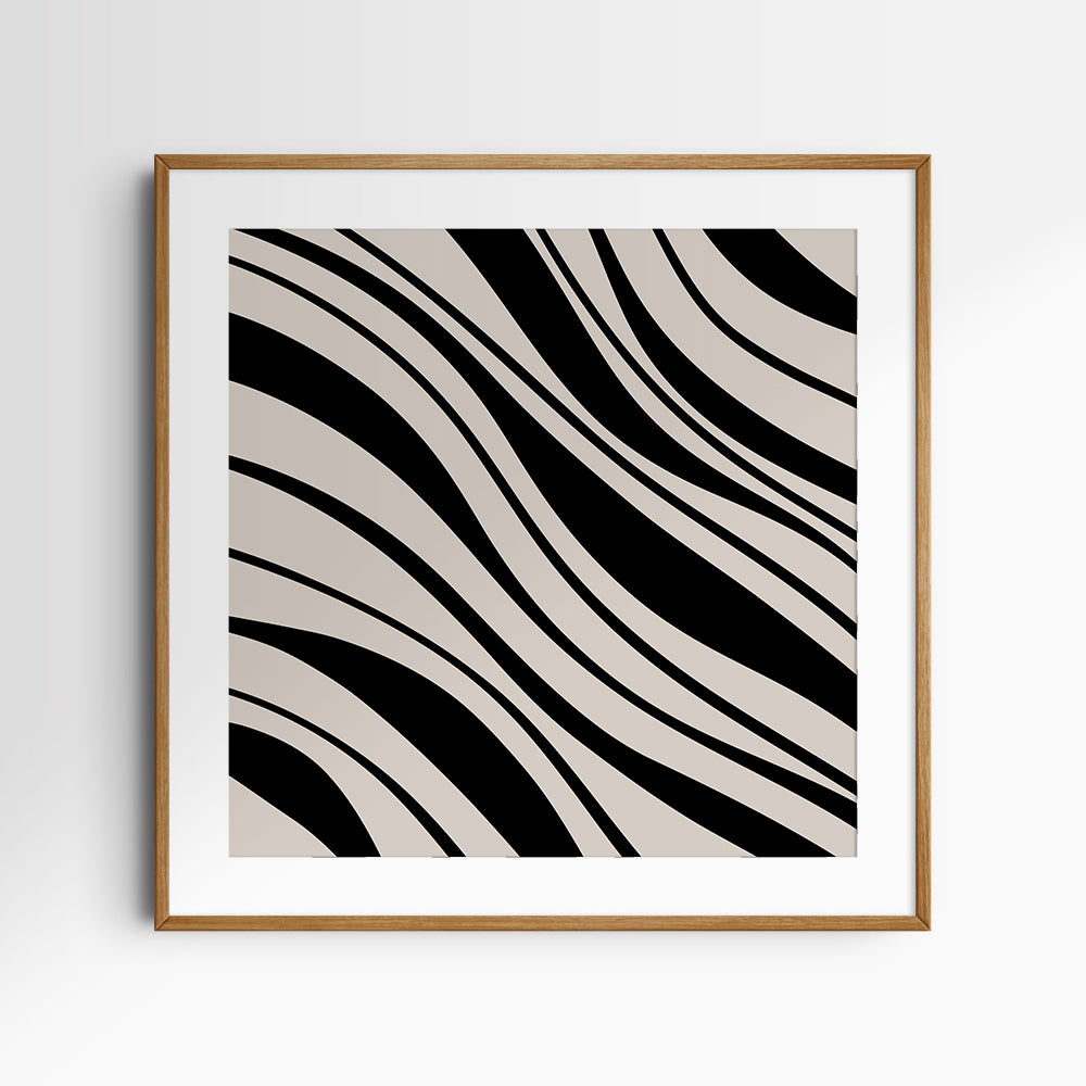 Neutral Abstract Art. Wavy Black and Beige. Printable Wall Art Illustration.
