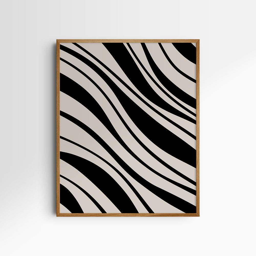 Neutral Abstract Art. Wavy Black and Beige. Printable Wall Art Illustration.