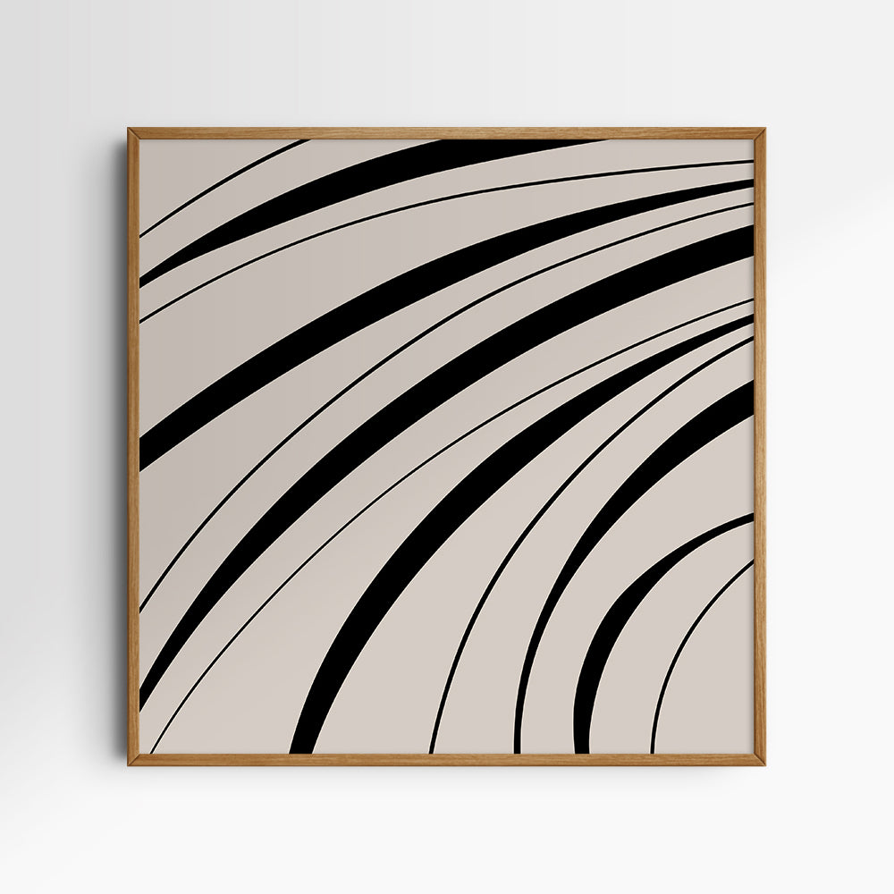 Neutral Abstract Art. Wavy Black and Beige. Printable Wall Art Illustration.