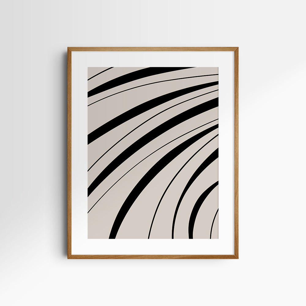 Neutral Abstract Art. Wavy Black and Beige. Printable Wall Art Illustration.