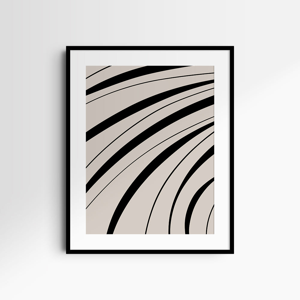 Neutral Abstract Art. Wavy Black and Beige. Printable Wall Art Illustration.