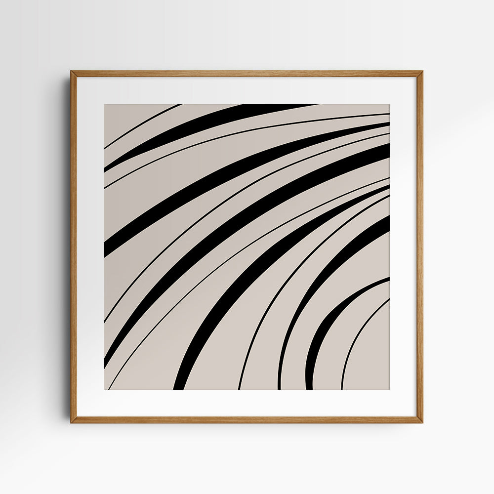 Neutral Abstract Art. Wavy Black and Beige. Printable Wall Art Illustration.