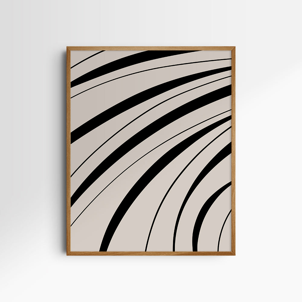 Neutral Abstract Art. Wavy Black and Beige. Printable Wall Art Illustration.