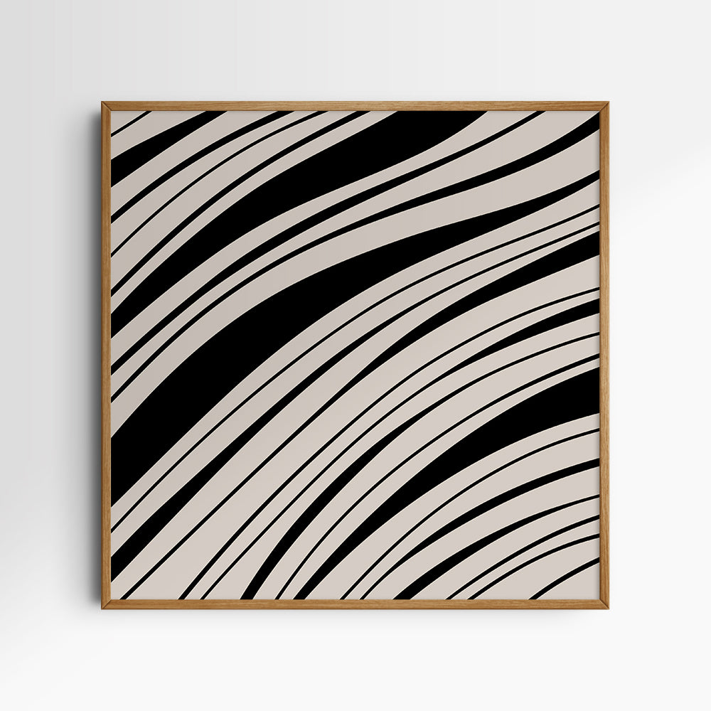 Neutral Abstract Art. Wavy Black and Beige. Printable Wall Art Illustration.