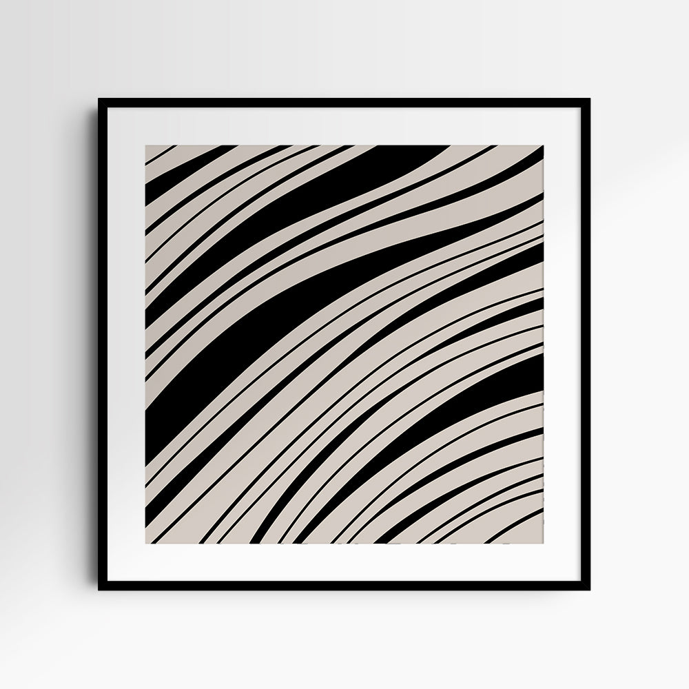 Neutral Abstract Art. Wavy Black and Beige. Printable Wall Art Illustration.