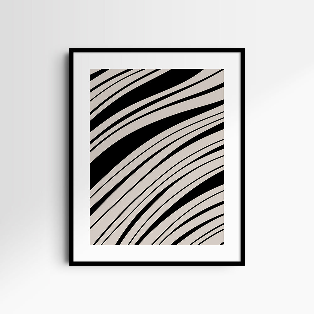 Neutral Abstract Art. Wavy Black and Beige. Printable Wall Art Illustration.