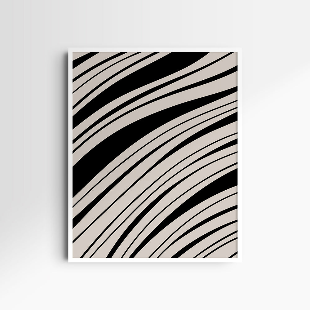 Neutral Abstract Art. Wavy Black and Beige. Printable Wall Art Illustration.