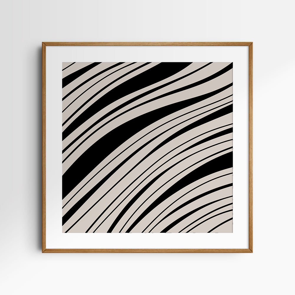 Neutral Abstract Art. Wavy Black and Beige. Printable Wall Art Illustration.