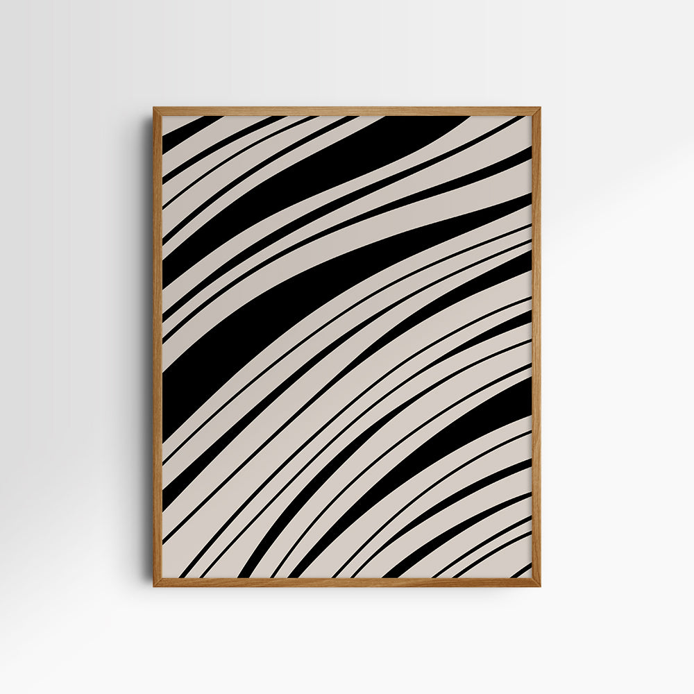 Neutral Abstract Art. Wavy Black and Beige. Printable Wall Art Illustration.