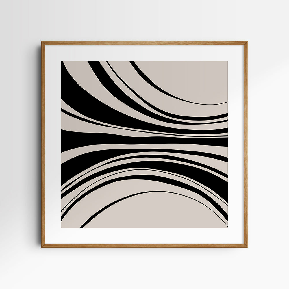 Neutral Abstract Art. Wavy Black and Beige. Printable Wall Art Illustration.
