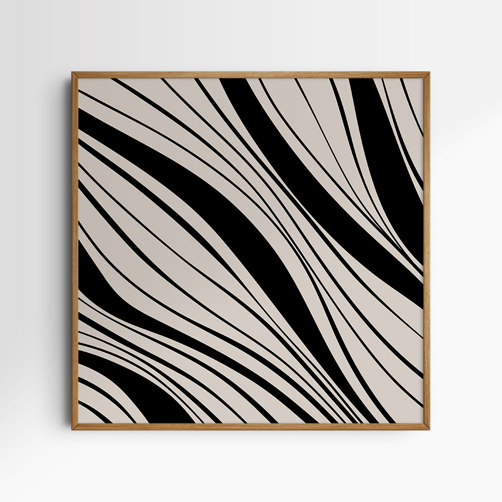 Neutral Abstract Art. Wavy Black and Beige. Printable Wall Art Illustration.