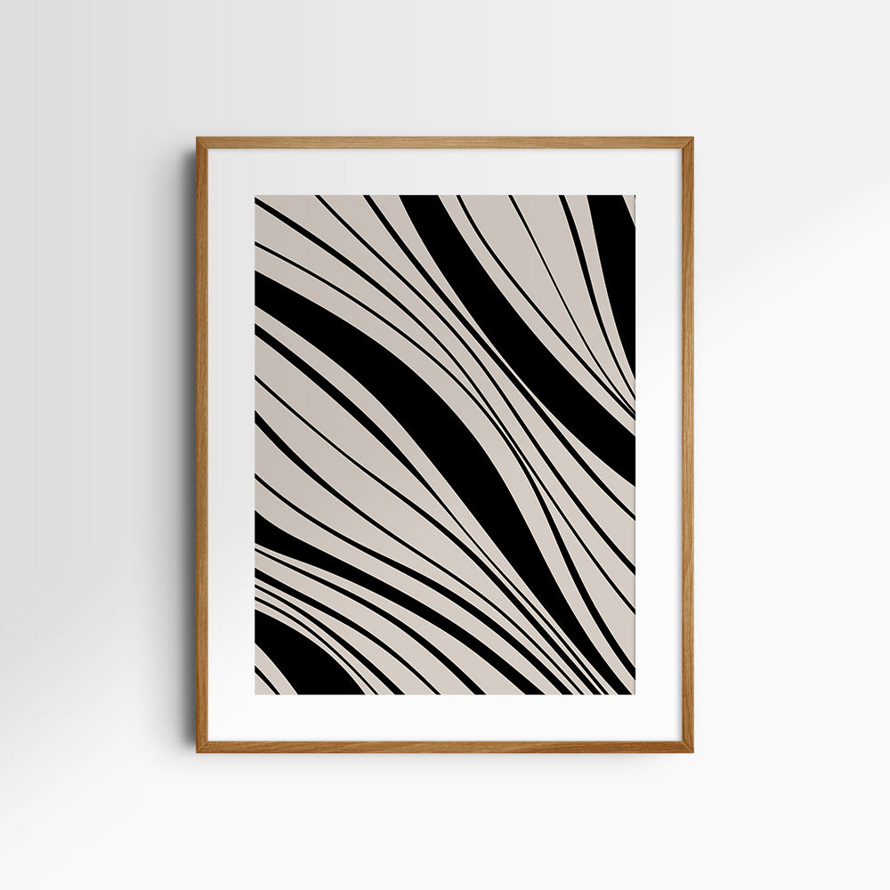 Neutral Abstract Art. Wavy Black and Beige. Printable Wall Art Illustration.