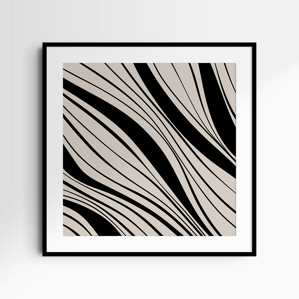 Neutral Abstract Art. Wavy Black and Beige. Printable Wall Art Illustration.