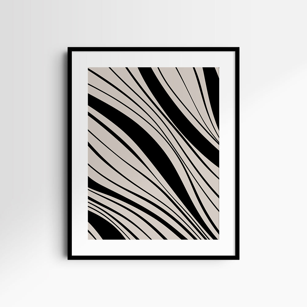 Neutral Abstract Art. Wavy Black and Beige. Printable Wall Art Illustration.