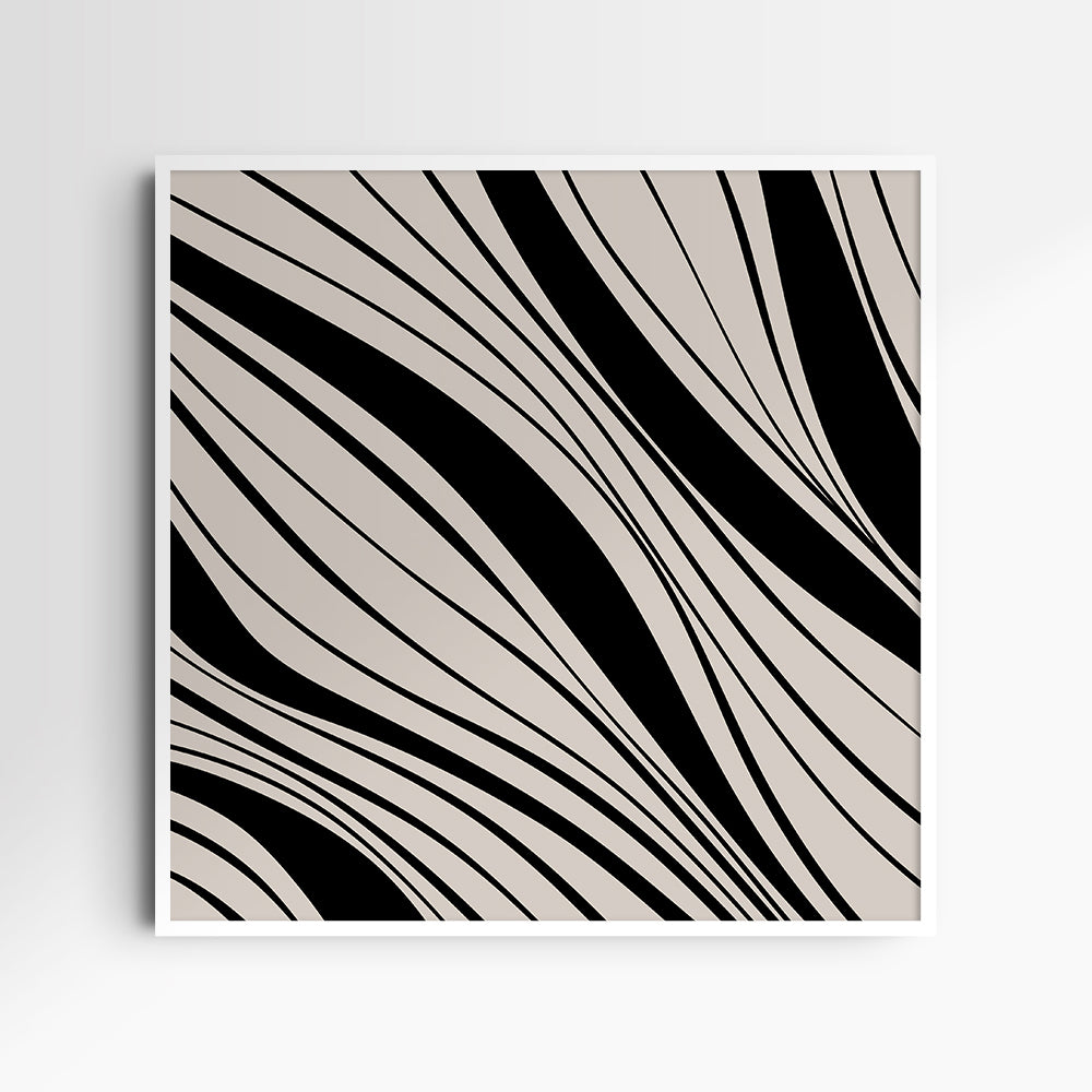 Neutral Abstract Art. Wavy Black and Beige. Printable Wall Art Illustration.