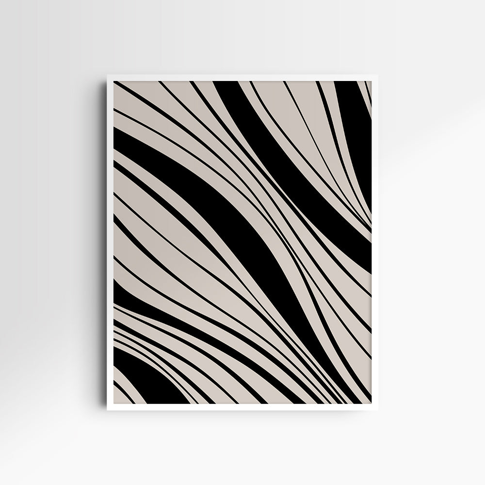 Neutral Abstract Art. Wavy Black and Beige. Printable Wall Art Illustration.