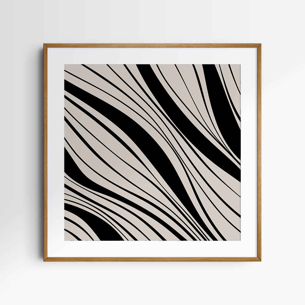 Neutral Abstract Art. Wavy Black and Beige. Printable Wall Art Illustration.