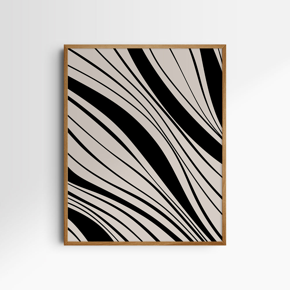 Neutral Abstract Art. Wavy Black and Beige. Printable Wall Art Illustration.