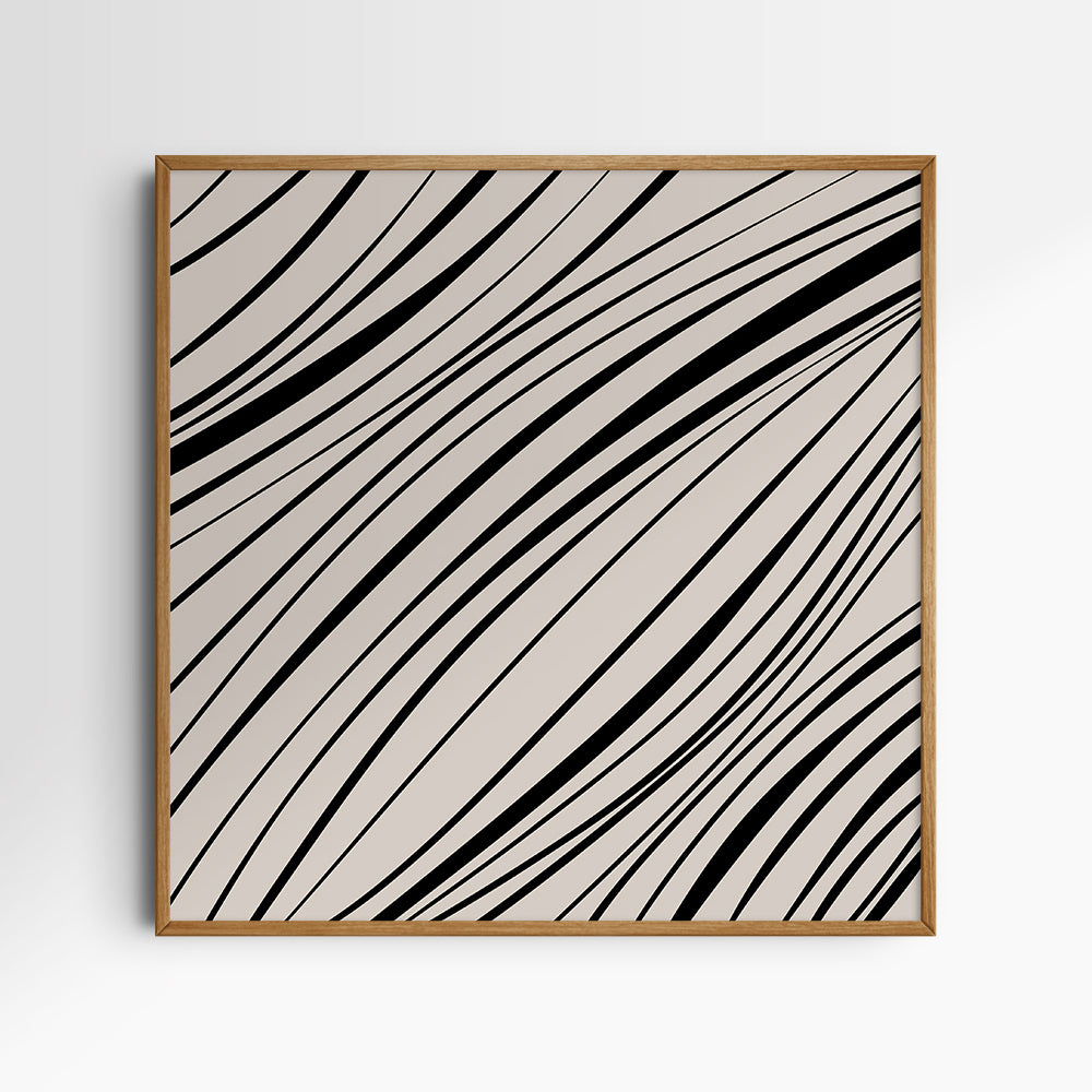Neutral Abstract Art. Wavy Black and Beige. Printable Wall Art Illustration.