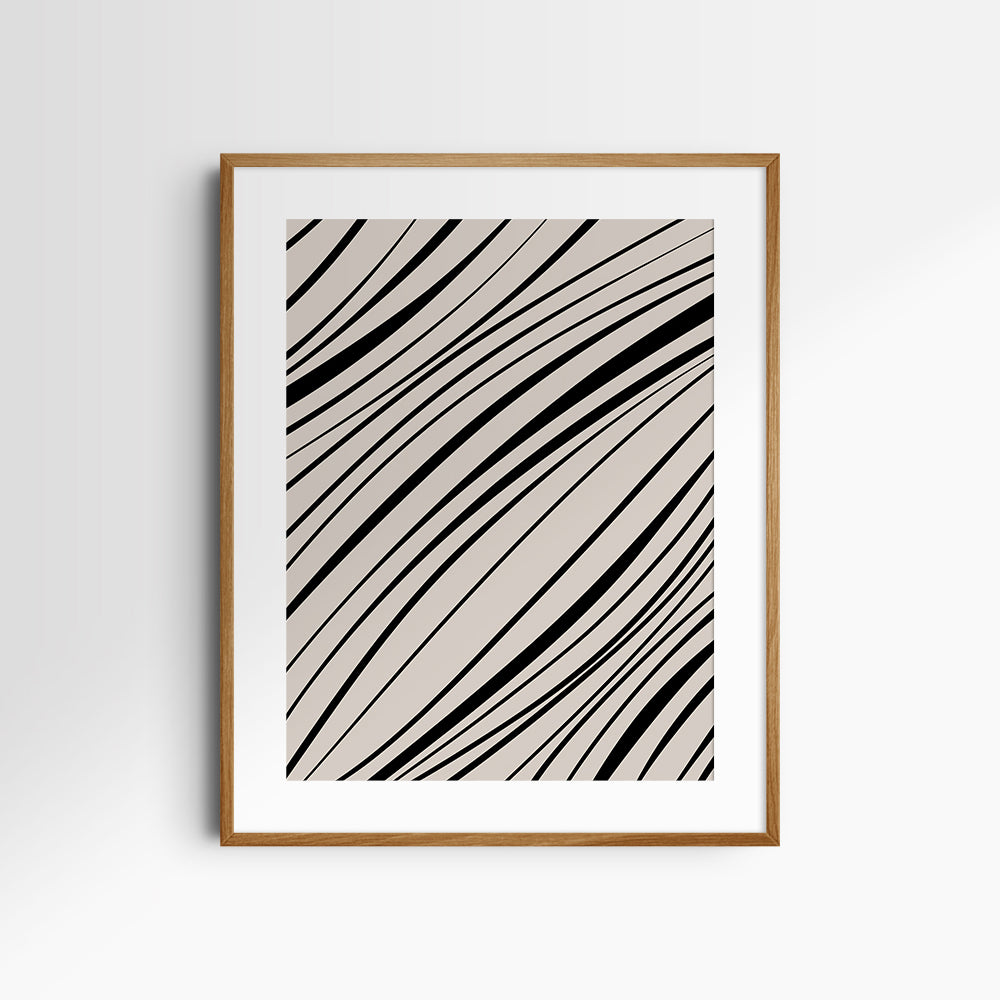 Neutral Abstract Art. Wavy Black and Beige. Printable Wall Art Illustration.