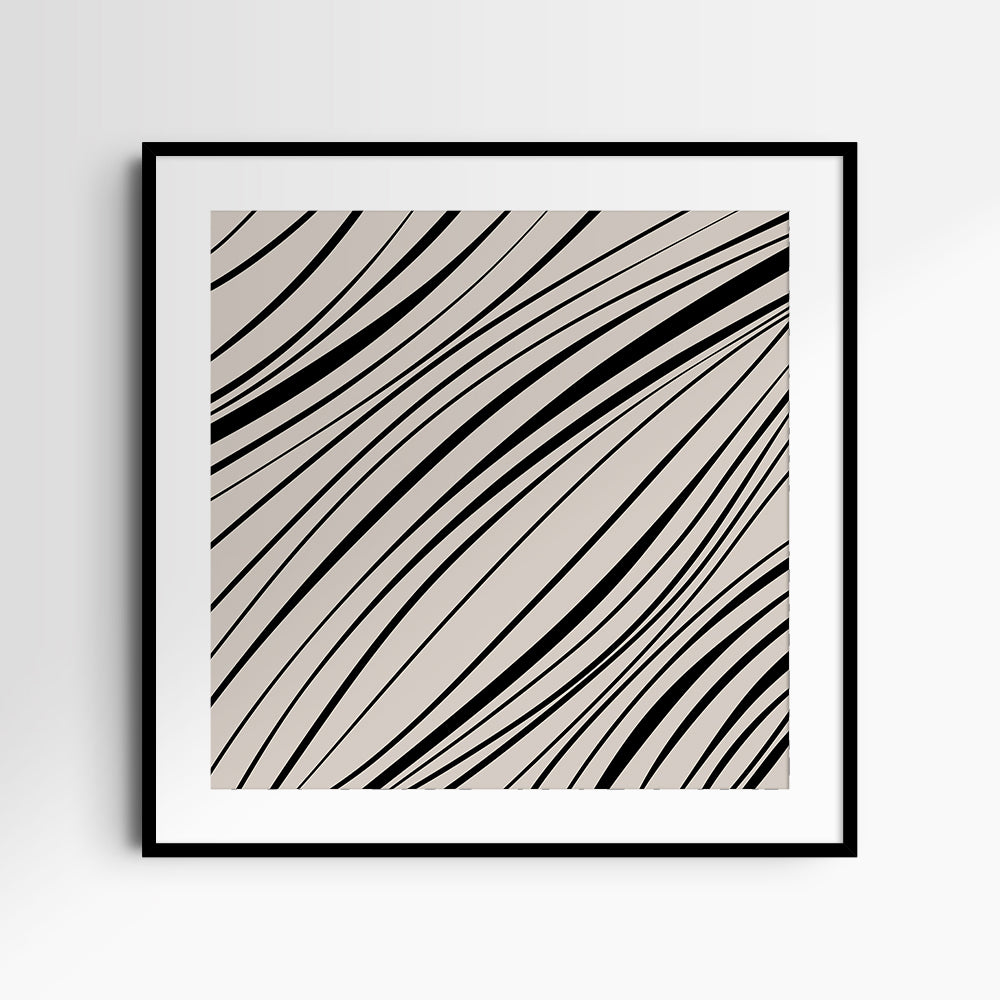 Neutral Abstract Art. Wavy Black and Beige. Printable Wall Art Illustration.