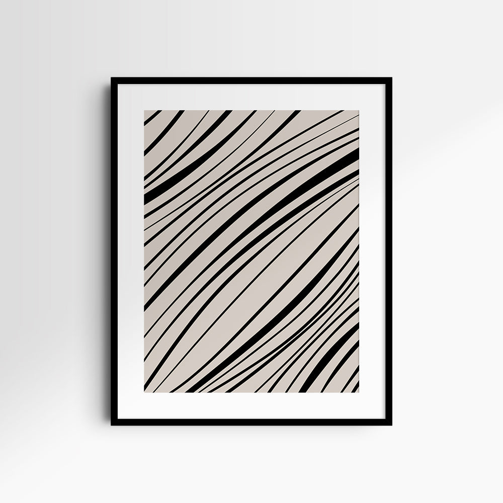 Neutral Abstract Art. Wavy Black and Beige. Printable Wall Art Illustration.