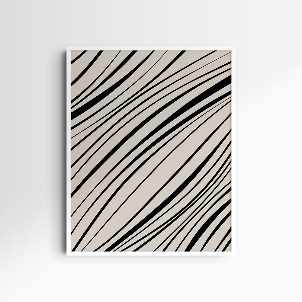 Neutral Abstract Art. Wavy Black and Beige. Printable Wall Art Illustration.