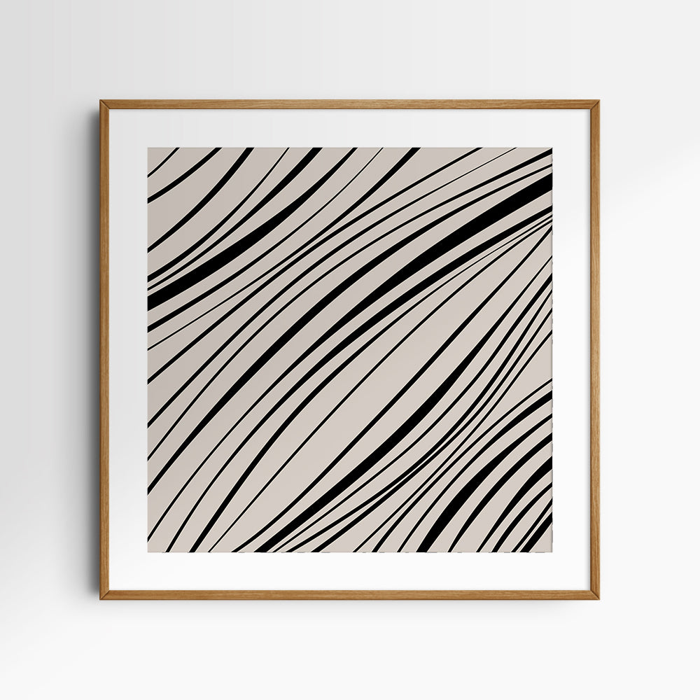 Neutral Abstract Art. Wavy Black and Beige. Printable Wall Art Illustration.