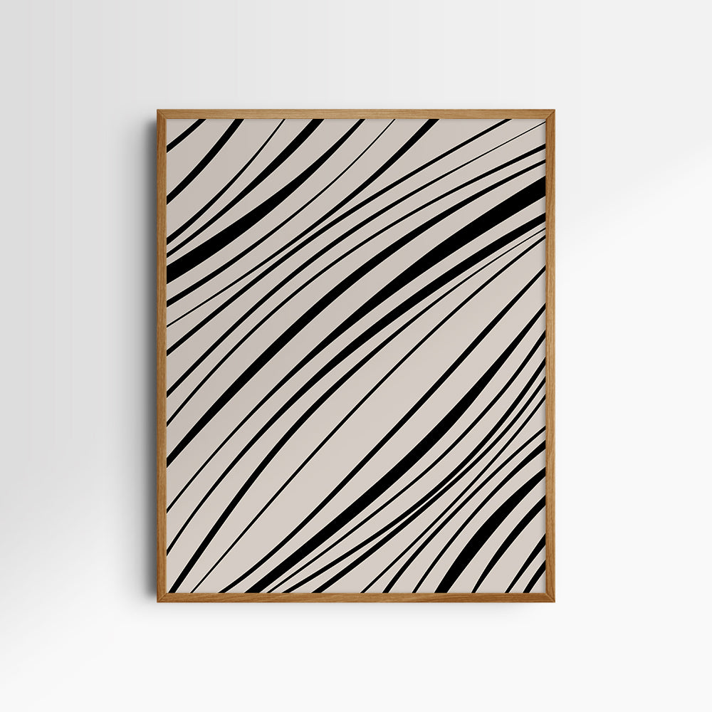 Neutral Abstract Art. Wavy Black and Beige. Printable Wall Art Illustration.