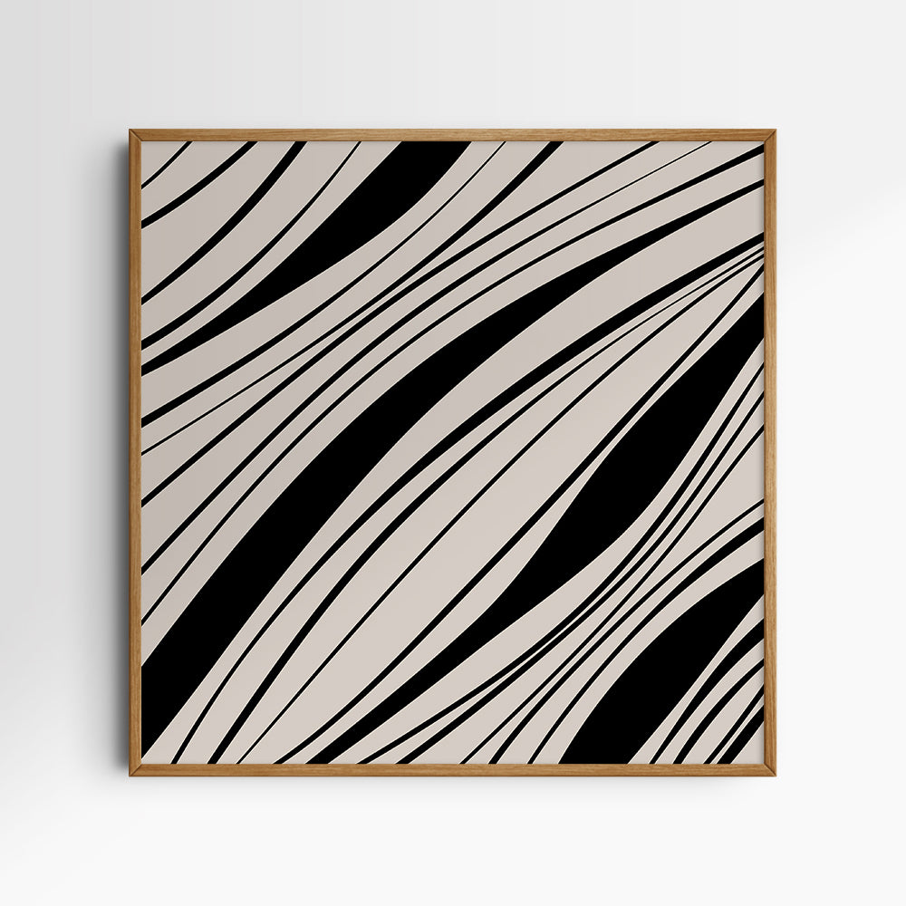 Neutral Abstract Art. Wavy Black and Beige. Printable Wall Art Illustration.