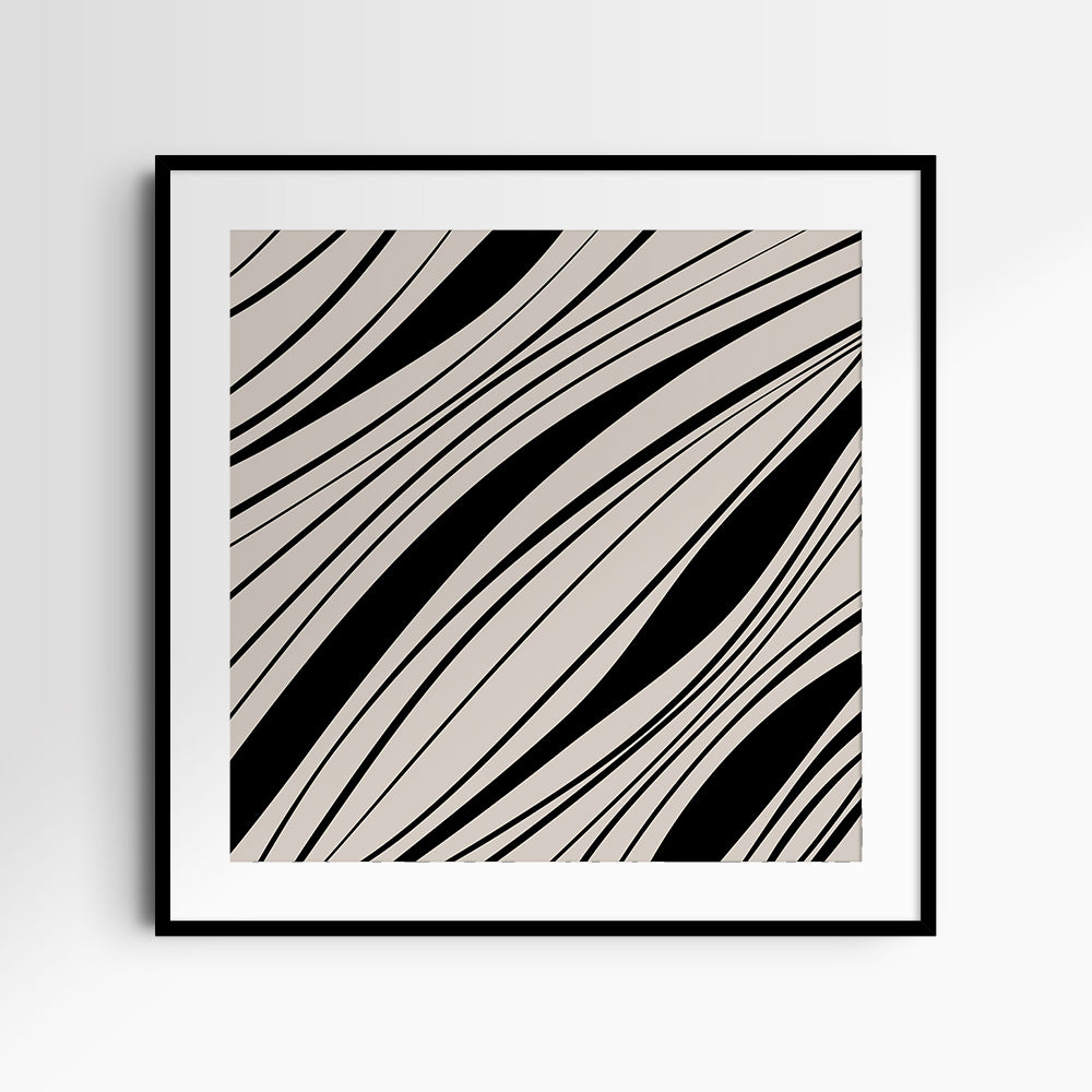 Neutral Abstract Art. Wavy Black and Beige. Printable Wall Art Illustration.